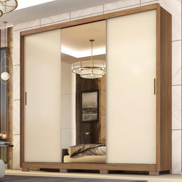 Imagem de Guarda Roupa Casal 3 Portas Com Espelho E 4 Gavetas Dalila Amêndola Touch-off White