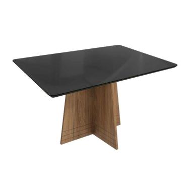 Imagem de Mesa De Sala Jantar Lótus C- Tampo Madeirado C- Vidro 80x120cm Nogueira-preto Fosco-vidro Preto - Kappesberg
