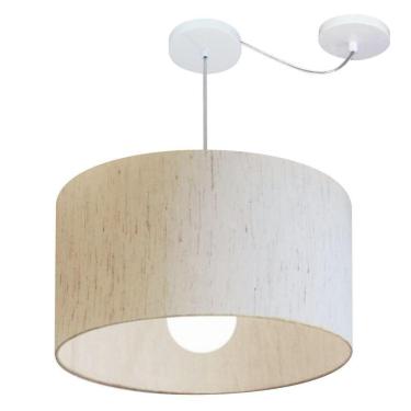 Imagem de Lustre Pendente Cilíndrico Com Desvio Md-4234 Cúpula Em Tecido 60x30cm Linho Bege - Bivolt