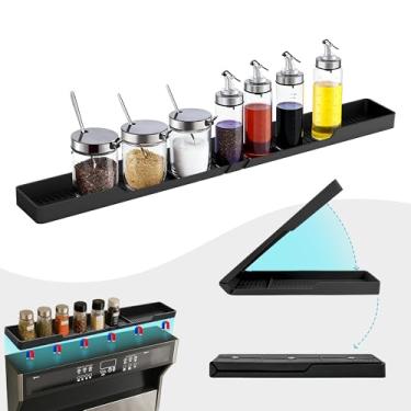 Imagem de Prateleira de fogão, prateleira superior magnética de 76 cm, macia, antiderrapante e resistente ao calor com 6 ímãs, organizador fixo de 3 divisórias para utensílios de cozinha de especiarias
