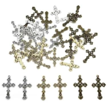 Imagem de dxfiuyio Pingentes de cruz de rosário, 45 peças, pingentes crucifixos, pingentes de cruz de liga de Páscoa, para fazer joias, pulseiras, chaveiros, brincos, faça você mesmo