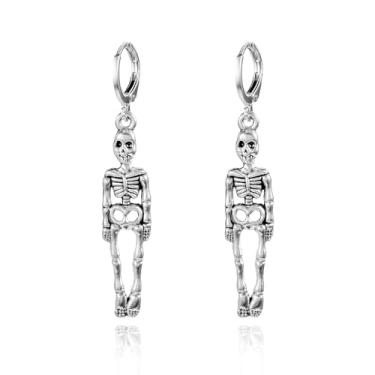 Imagem de BOOZIQ Brincos femininos de caveira de esqueleto gótico, brincos de esqueleto com pingente de esqueleto, punk, crânio, argola, fantasia, fantasia, joias, acessórios de emoção