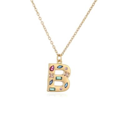 Imagem de LuvQaze Colar de zircônia colorida com inicial para mulheres, banhado a ouro 18 quilates, colar com pingente de letra e presente de aniversário para namorada, esposa, mãe, filha, Small, Cobre, Sem