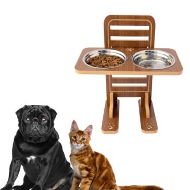 Imagem de Comedouro Cães Duplo Elevado Resistente Com Ajuste de Altura (Marrom)