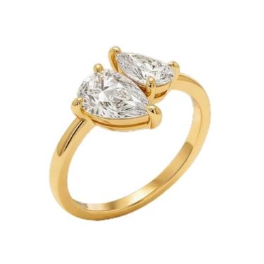 Imagem de 1 anel feminino de prata brilhante com zircônia cúbica glamorosa e dupla gota d'água para decoração diária, Prata, Sem pedra preciosa