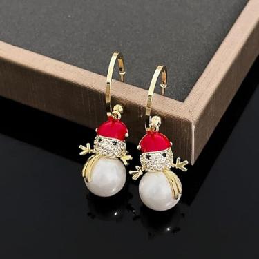 Imagem de Cachecol feminino de boneco de neve, geométrico, incrustado, liga de zircão, brincos com pingente de pérola, boneco de neve, brincos de Natal