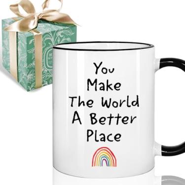 Imagem de Puouoonyi Presentes de agradecimento inspiradores para mulheres e homens - You Make The World A Better Place Canecas de café 325 ml, caneca arco-íris, presentes de aniversário de Natal para amigas