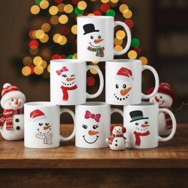 Imagem de Jinei Conjunto de 6 peças de canecas de boneco de neve de Natal 325 ml, conjunto de xícaras de café de Natal, canecas de café de sublimação, cacau, cerâmica, leite, chá, decoração de Natal (fofo)