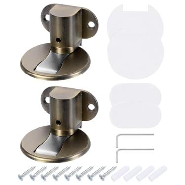 Imagem de uxcell 2 peças de batente magnético de porta, batente de porta de piso magnético silencioso, trava de porta de chão ajustável com fita adesiva e parafusos de absorção de choque para quarto,