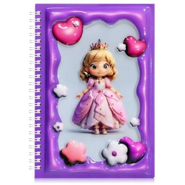 Imagem de omatek smart technologies Caderno espiral com capa brilhante 3D A5 – Caderno de capa dura fofo com 80 folhas – Caderno escolar para crianças, meninas e meninos – Pequena princesa