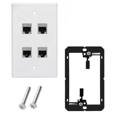 Imagem de Kework Placa de parede Ethernet de 4 portas com suporte, 10 Gbps 600 MHZ, módulo Keystone de acoplador fêmea para fêmea Cat7 RJ45, placa frontal de passagem sem solda para modem de TV, laptop, switch