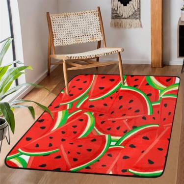 Imagem de Tapete de área para sala de estar, lavável à máquina, frutas, melancia, fofo, vermelho, antiderrapante, tapete macio, para sala de estar, quarto, sala de jantar, berçário, cozinha, decoração de casa