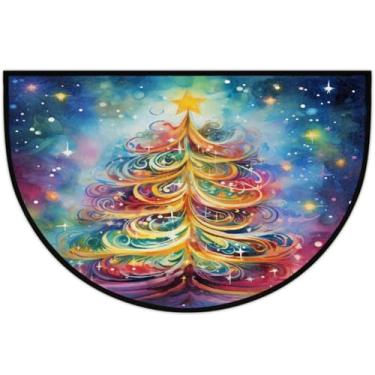 Imagem de Tapete de porta meio redondo, colorido, árvore de Natal, antiderrapante, absorvente, semicírculo, tapetes laváveis, para ambientes internos e externos, pátio, cozinha, banheiro, entrada, lareira