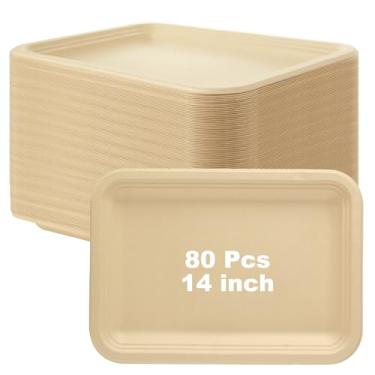 Imagem de CYEAH 80 bandejas descartáveis de alimentos, bandejas retangulares grandes de 35,5 cm, pratos de papel, bandejas de servir para churrasco, caranguejo de lagosta, camarão, banquete de festa grande