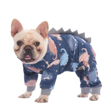 Imagem de PetWarm Pijama de cachorro, estampa de dinossauro, todas as estações, preto, G