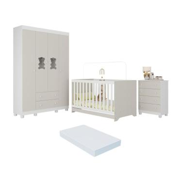 Imagem de Quarto De Bebê Completo C- Berço Americano 3 Em 1 Colchão Fofura Multimóveis MP4665 Branco-off White