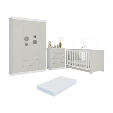 Imagem de Quarto De Bebê Completo Berço Americano 3 Em 1 Colchão Pirulito Multimóveis MP4633 Branco-off White