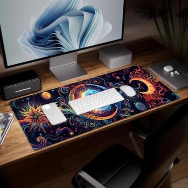 Imagem de Tapete de mesa de couro para ramo, mouse pad de arte colorida grande teclado de computador para jogos mousepad à prova d'água protetor e capa de mesa, tapete de mouse decorativo de couro PU para