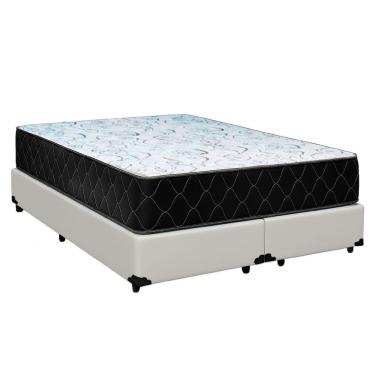 Imagem de Cama Box Queen 158 Tecido Sintético Branco Com Colchão Marrocos - Poliéster - Espuma D33 30cm