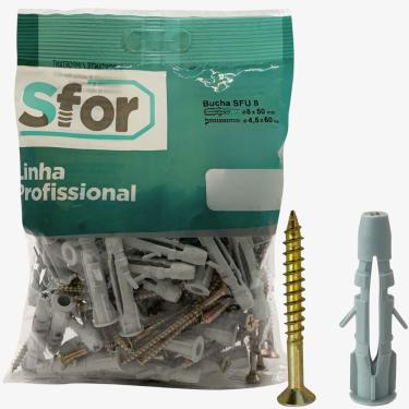 Imagem de Bucha Sfu 8 C/ Parafuso Sfor 50 Kits Fixação Instalação 8x50mm Bloco