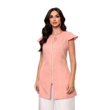 Imagem de Jaleco Feminino Acinturado Oxford Ziper Nude Lala - Gardenia Jalecos, 