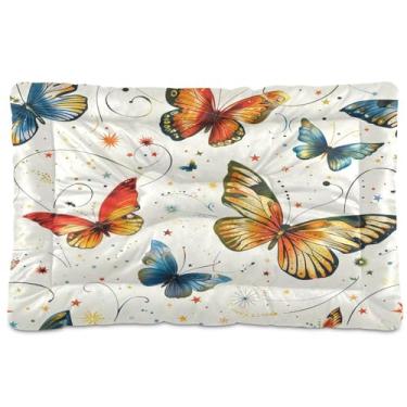 Imagem de Wassud Cama de borboletas coloridas para cães ao ar livre, lavável, impermeável, para viagem, tapete portátil para gatos com fundo antiderrapante para ambientes internos e para dormir 45 x 61 cm