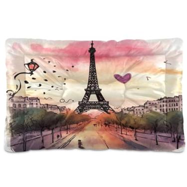 Imagem de Wassud Linda cama lavável para cães pequenos da Torre Eiffel, tapetes para cães pequenos, tapete portátil macio para animais de estimação, cama antiderrapante para cães e gatos, almofada confortável