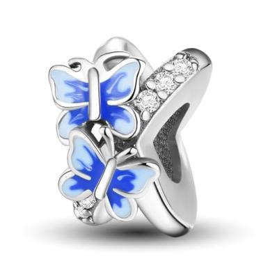 Imagem de 1 peça elegante duas borboletas prata berloque contas adequadas para mulheres, faça você mesmo e roupa diária combinando joias decoração para mulheres presente para mãe