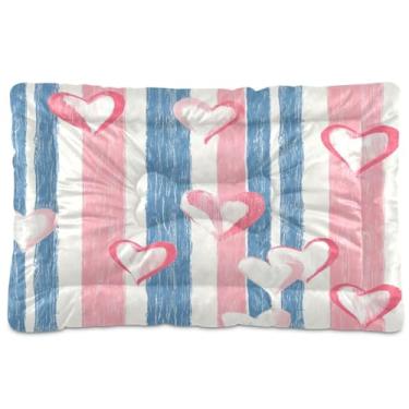 Imagem de Wassud Cama de cachorro com listras de coração para cães pequenos, lavável, impermeável, para viagem, tapete portátil para gatos com fundo antiderrapante para uso interno e dormir 45,7 x 61 cm