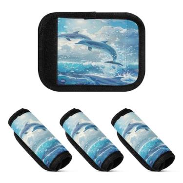Imagem de Qilmy Happy Jumping Golfinho Bagagem Handle Wrap Pacote 2 Identificadores de Bagagem Tag Comfort Handle Grips Capa para Carrinho de Viagem Bolsa Mala Avião Acessórios de Viagem 1463