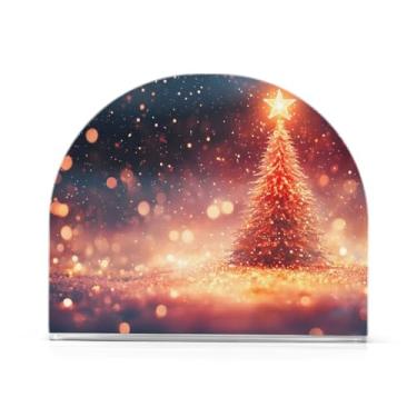 Imagem de xigua Porta-guardanapos de árvore de Natal cintilante para mesas, porta-guardanapos de papel de placa acrílica elegante, dispensador de papel de seda independente moderno para jantar, sala de estar