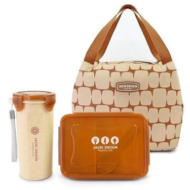 Imagem de Bolsa Térmica Marmita Copo Fitness Kit 3 Peças Elementos/Bege