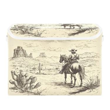 Imagem de CEBUGI Caixotes de armazenamento com tampas, caixa de armazenamento de tecido dobrável, caixas organizadoras de cubo caubói ocidentais para prateleiras de armário de casa e quarto, 40 x 30 x 30 cm