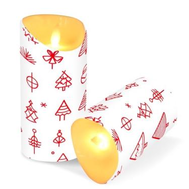 Imagem de Blueangle Pacote com 2 velas de árvore de Natal sem chama com controle remoto e temporizador, velas LED cintilantes (7,6 cm x 9,9 cm) para decoração de casa, casamento, acampamento (401)