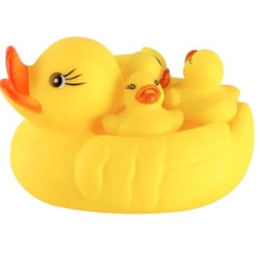 Imagem de Kit Pato de Borracha Flutuador Brinquedo Banho Bebê - 4 Unidades Macio Atóxico BPA Free, Com Apito Mordedor Divertido +4 Meses