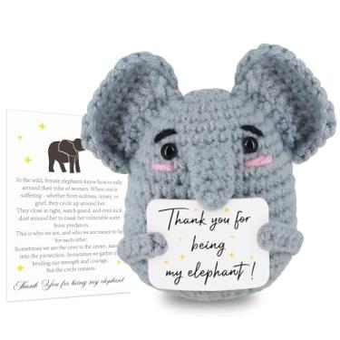 Imagem de WenmthG Elefante De Crochê Positivo Engraçado - Presentes De Animais De Apoio Emocional, Boneca De Crochê Engraçada Feita À Mão, Presentes Inspiradores Para Mulheres, Homens, Amigos, Colegas De Trab