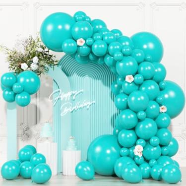 Imagem de Pacote com 104 balões azul-petróleo de diferentes tamanhos – Balões de látex turquesa de 45,7 cm, guirlanda de arco de guirlanda para aniversário de bebê, chá de panela, revelação de gênero