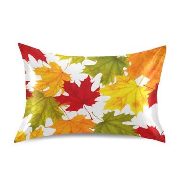 Imagem de Fronhas de cetim frescas coloridas folhas de bordo de outono padrão King Queen capas de almofadas personalizadas capa de travesseiro macia refrescante tamanho padrão 66.0 cm x 50.8 cm
