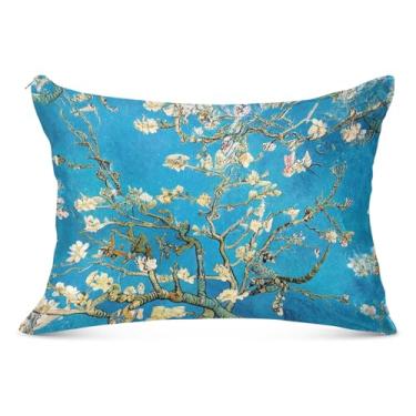 Imagem de Fronha decorativa floral azul floral arte branca com zíper capa de travesseiro king queen padrão capa de travesseiro linda cama grande, tamanho Queen, 50,8 cm x 76,2 cm