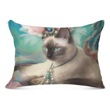Imagem de Capas de travesseiro de flanela de gato siamês engraçadas decorativas padrão queen king travesseiro brilhante para sofá de cama de casa, tamanho king, 50,8 cm x 101,6 cm