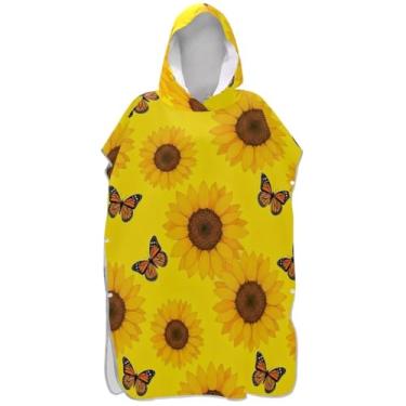 Imagem de Joisal Roupão de mudança de poncho de surfe plus size para toalhas de banho de praia com capuz amarelo girassol ponchos de praia para homens