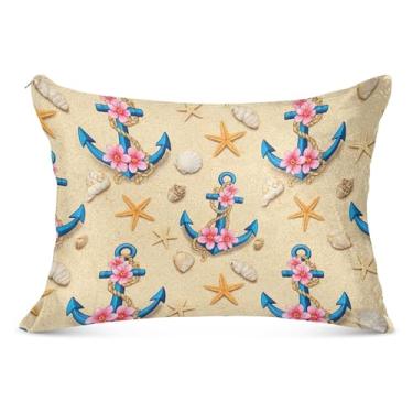 Imagem de Âncoras de desenho animado flores rosa fronha decorativa com zíper bonito padrão king queen size fronha para travesseiro para cama de casa sofá, tamanho padrão, 50,8 cm x 66 cm