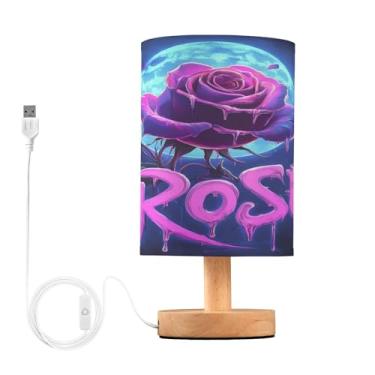 Imagem de Joisal Luminária de cabeceira roxa rosa neon para leitura com abajur de linho para sala de estar, móveis de quarto