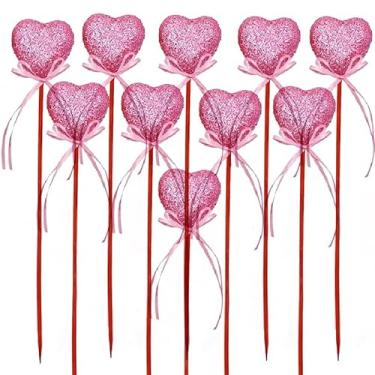 Imagem de Palitos de espuma de coração artificial com glitter para o Dia dos Namorados, vermelho/rosa, bastões brilhantes para casamentos, arranjos de flores, buquê floral, casa, férias, festas, artesanato