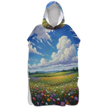 Imagem de Joisal Poncho de surf para adultos trocador de roupa de praia com capuz toalha de banho secagem rápida prado flores silvestres ponchos femininos com capuz