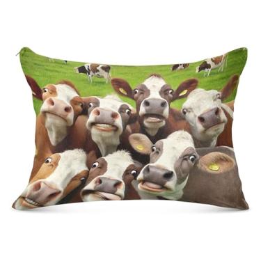 Imagem de Funny Stare Cow Capas de travesseiro decorativas grandes de flanela longa padrão king queen size capa de travesseiro macia para cama, tamanho do corpo, 53 cm x 137 cm