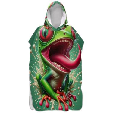 Imagem de Joisal Poncho de surfe absorvente para adultos trocador com capuz toalha de banho fofo engraçado sapo vibrante poncho masculino com capuz