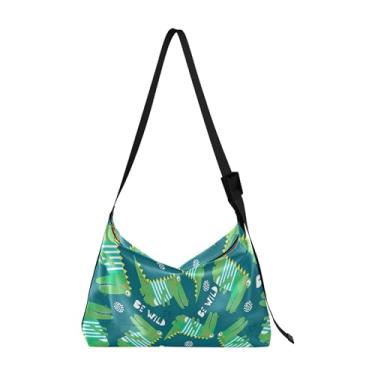 Imagem de Bolsa Hobo Feminina de Couro PU Azul Escuro Bonito Crocodilo Bolsa de Couro Grande Estampa Animal Colorida Bolsa Hobo, Crocodilos verdes coloridos