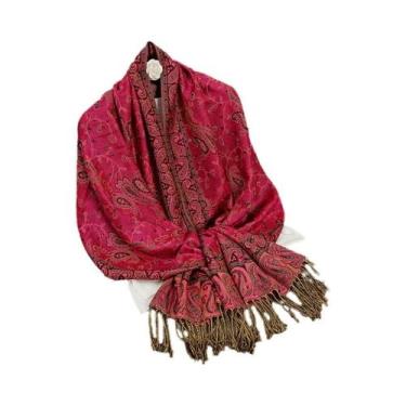 Imagem de Xale Pashmina De Cashmere Bohemia Para Mulheres 70x190cm Com Franjas C