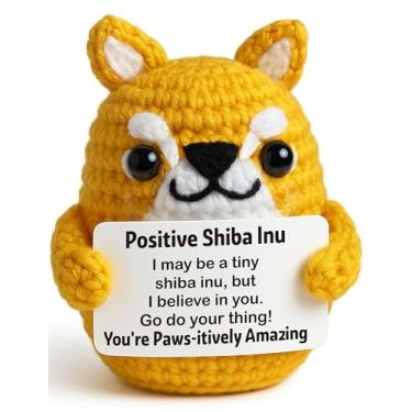 Imagem de Shiba Inu Gifts for Dog Lovers Women, Positive Crochet Puppy Plush Stuffed with Inspirational Card, Cute Handmade Amigurumi for Girlfriend Boyfriend Her Him Student Bestie Friend Birthday Graduation
